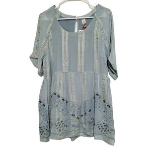NWT Anthropologie RAGA Embroidered Beads Baby Doll Top M Medium